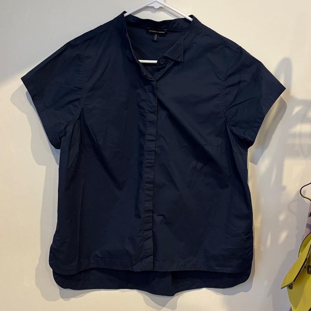 Universal Standard Navy Blue Button down short sleeve shirt